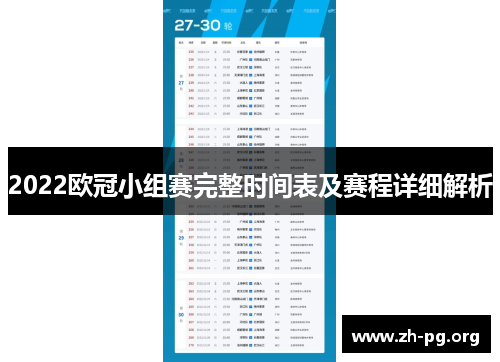 2022欧冠小组赛完整时间表及赛程详细解析